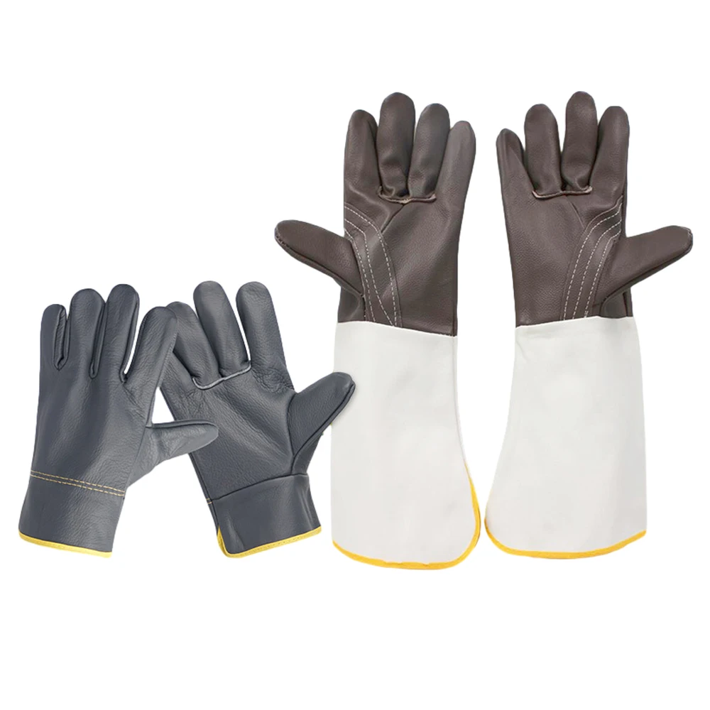 Guantes de soldadura eléctricos de doble capa, guantes de protección de mano de obra, aislamiento, capa de cabeza engrosada, cuero de vaca, conductor de soldadura