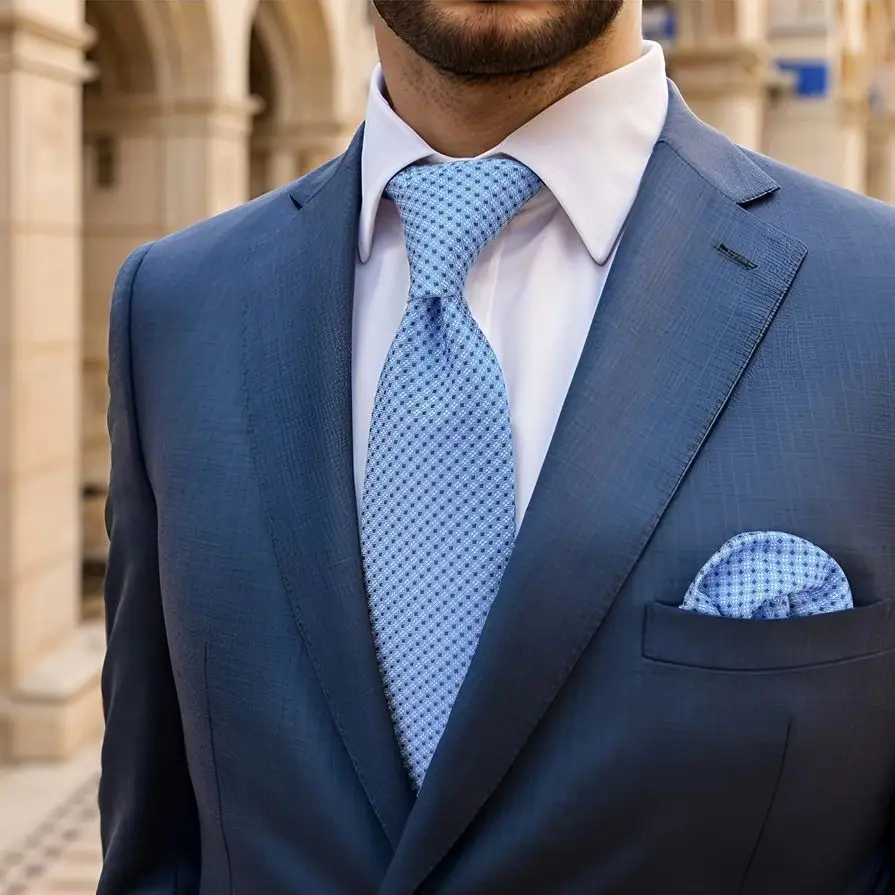 Azul azul bolinhas conjunto de gravata masculina casamento clássico mistura de seda laços para masculino gravata borboleta pré-amarrado lenço 63 "160cm