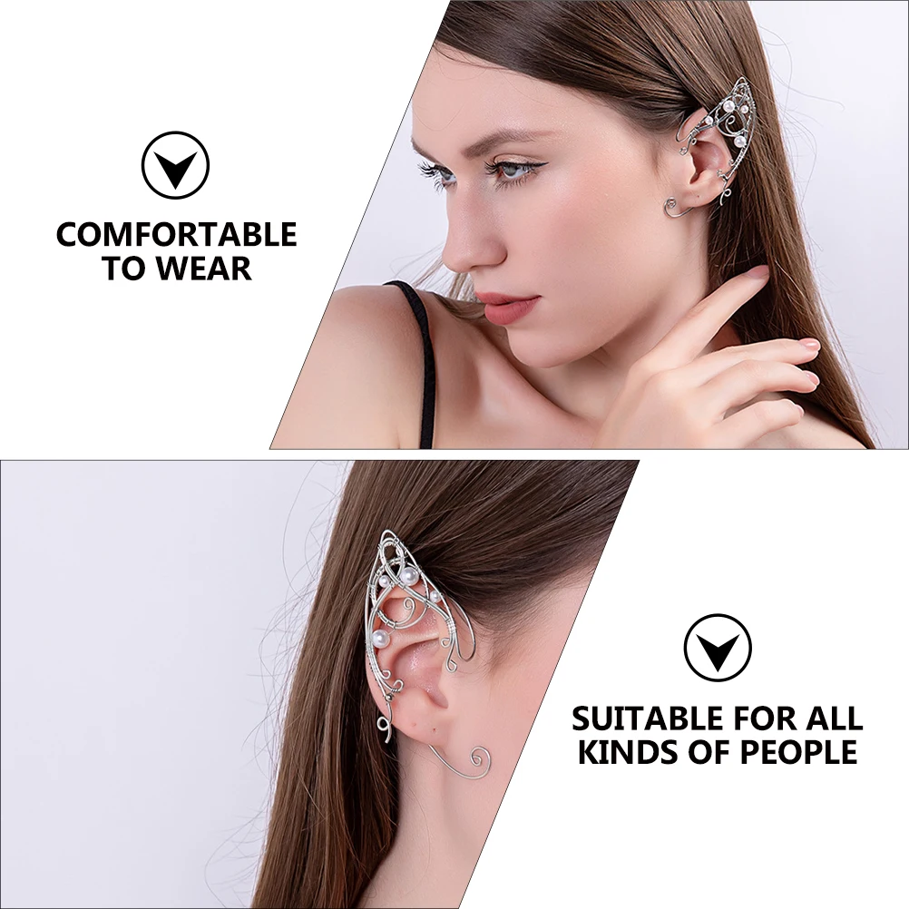 

2 Pcs Earrings Elf Decoration Jewelry Girl Cuff Non Piercing with Chain Dangling Women Woman