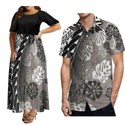 Popular Women'S Crew Neck Dress Elegant Dress With Men'S Aloha Shirt Polynesian Island Design Print Custom