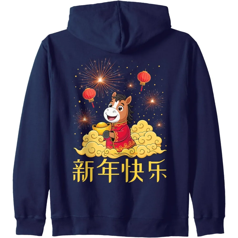 السنة الصينية الجديدة 2026 سنة الحصان لطيف المرأة هوديي Y2k ملابس طويلة الأكمام البلوز عطلة بلوفر شتوي #3