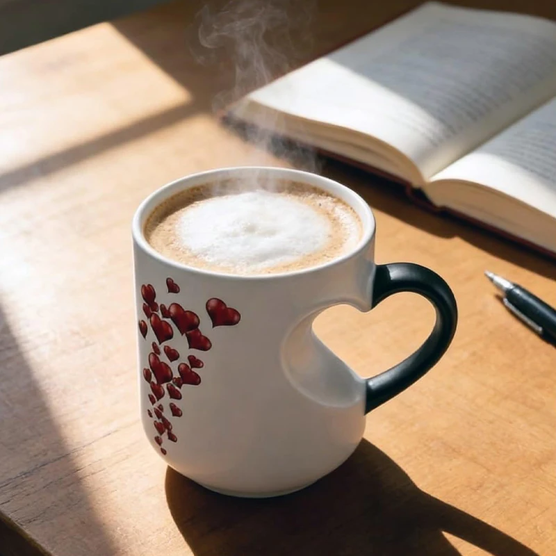 Hot Sale Heart-Shaped Color Changing Magic Ceramic Mug Funny Color Changing Coffee Cup With Handle That Reveals Surprise Design