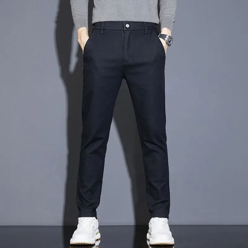 Calças de lã de emagrecimento casuais de negócios leves masculinos para outono e inverno bonito elegante e versátil adicionando lã