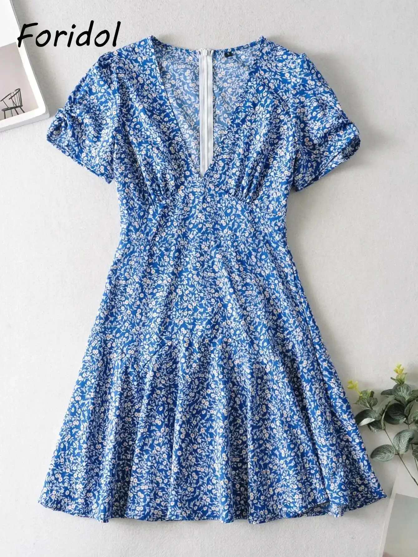 BabYoung Blue Ral Print Summer Beach Women Casual Holiday Short Sleeve Dress Boho Sundress Vestidos Fashion Clothes