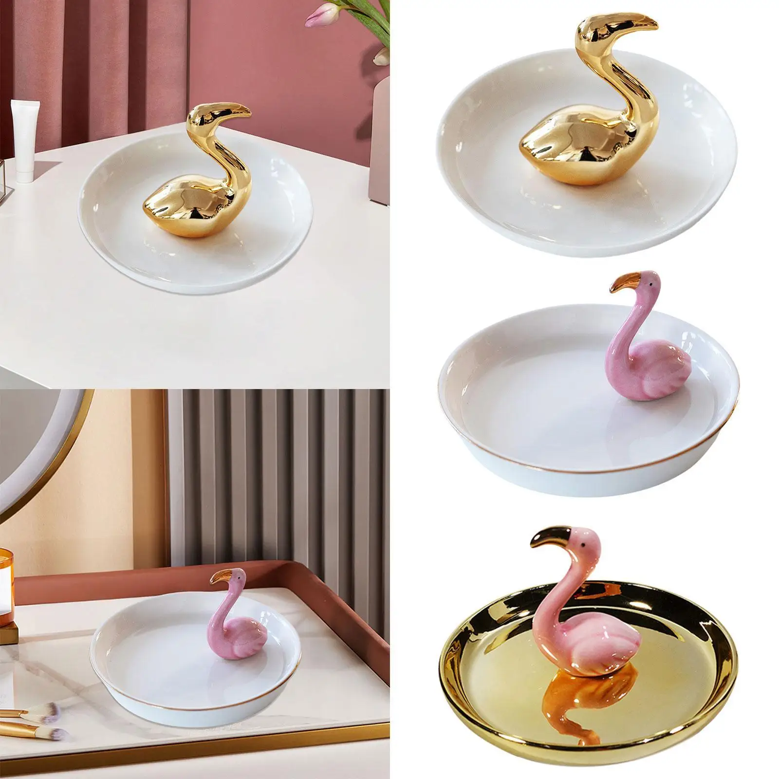 

Ceramic Dish for Jewelry with Flamingo Figure, Display for Trinkets And Keys