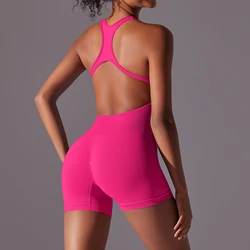 Women Seamless Ribbed One Piece Tank Tops Rompers Sleeveless Exercise Jumpsuits Fitness Bodysuits Gym Runing Push Up Sportwear
