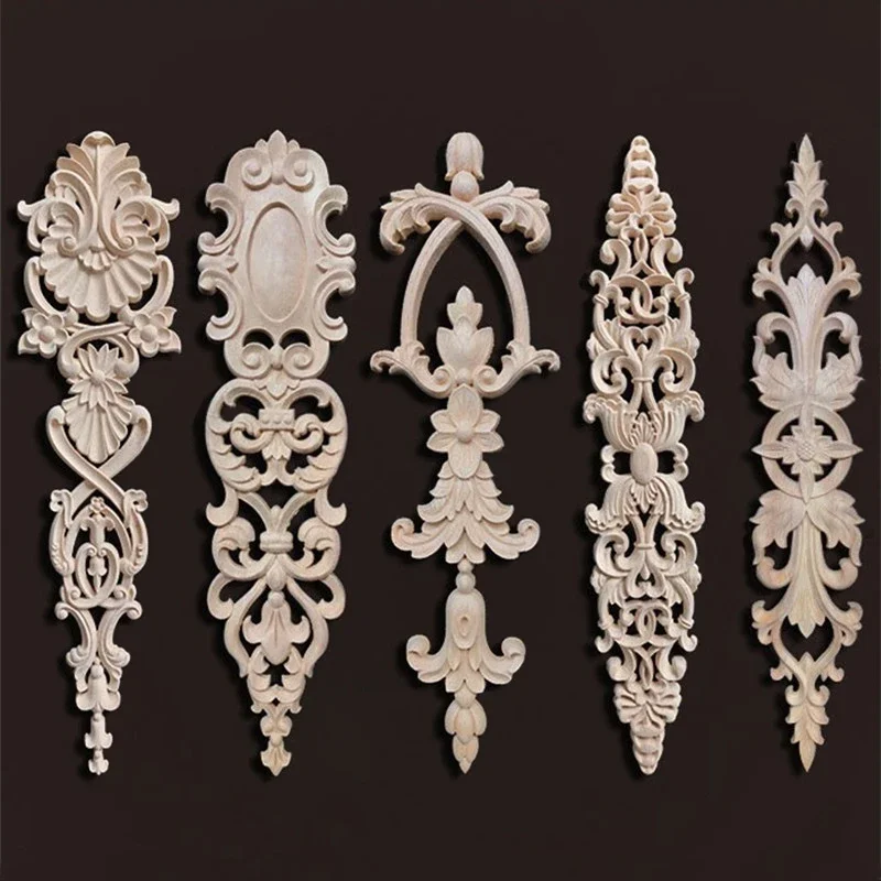 Wooden Furniture Appliques Luxury Living Room Decoration Home Decor Antique Onlays Mouldings Unique Natural Floral Wood Carved