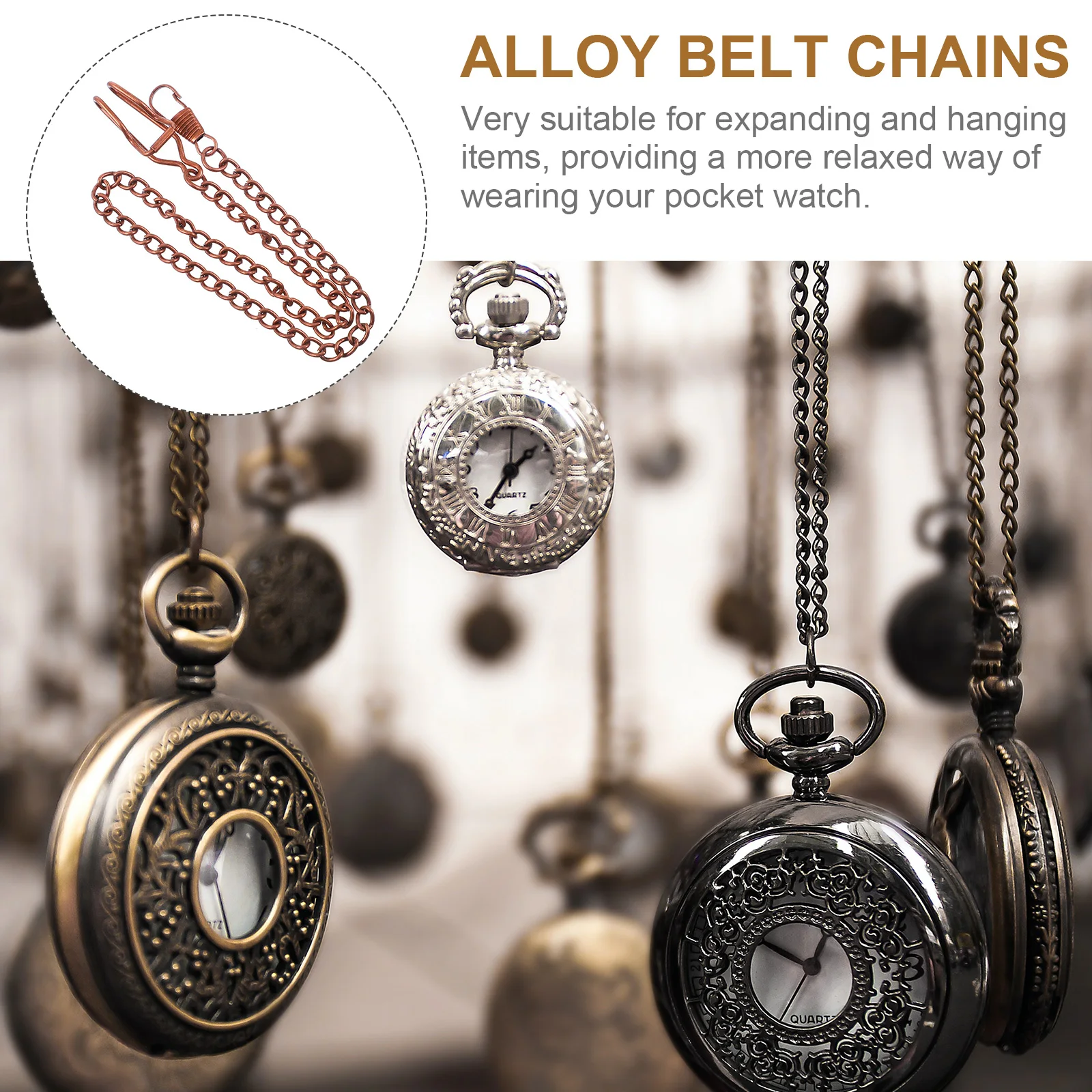 Catene per orologi da tasca da 3 pezzi Catene per cinture in lega vintage Portachiavi con fibbia in metallo durevole Retro smontato