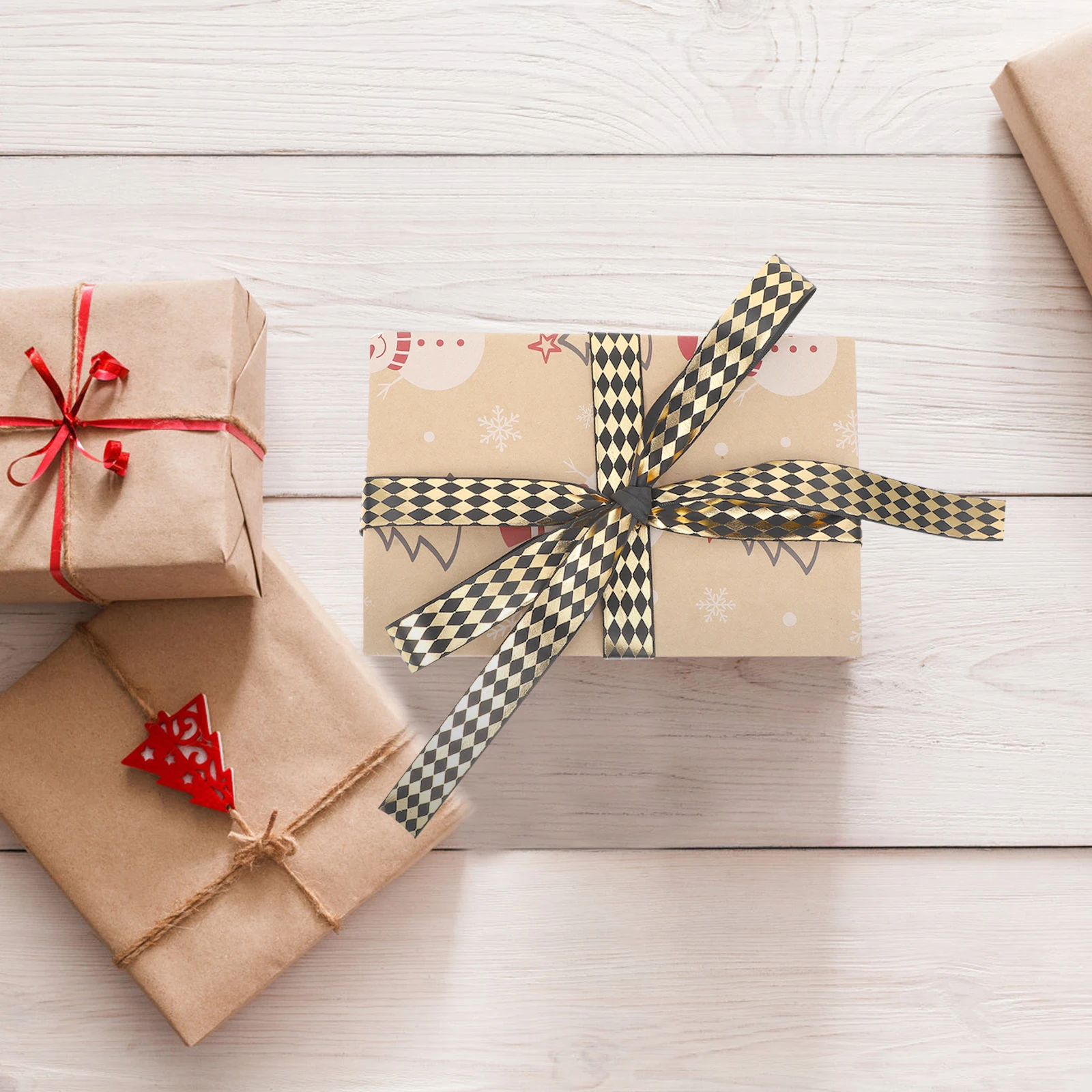 

3 Rolls Black Gold Polyester Gift Wrapping Ribbon Fabric Packing Belt DIY Bow Hairb s Birthday Cake Gifts Bottles Reusable