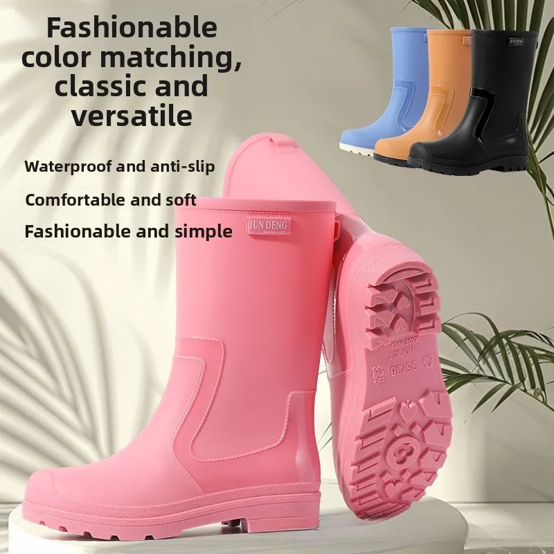 Botas de Lluvia de Media Pantorrilla para Mujer, Impermeables, Antideslizantes, Botas de Trabajo, Botas de Protección para los Pies, Estilo Moderno, Material de PVC
