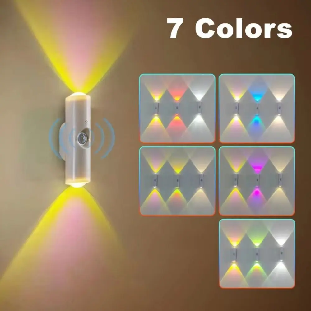 Wireless Sensor Night Light 3/7 Colors Changing Portable LED Closet Light USB Charging Rechargeable RGB Gradient Wall Lamp