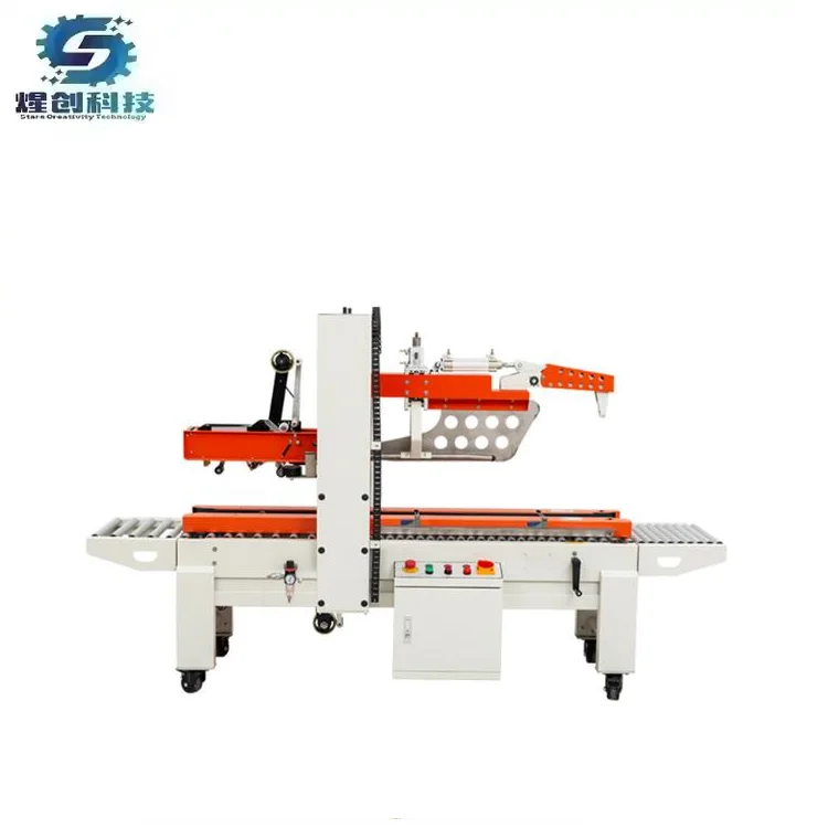 

Automatic Carton Box Case Closer Sealer Taper Sealing Machine With Both End Roller Table