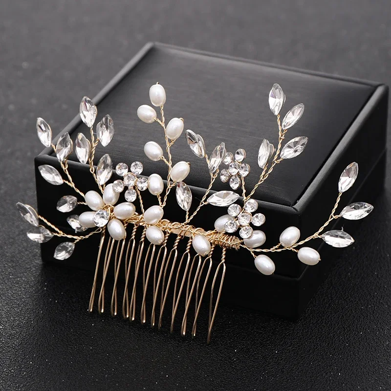 Wedding Pearl Crystal Flower Leaf Hair Comb Hairpin Headband Tiara For Women Bride Queen Wedding Bridal Hair Accessories Jewelry