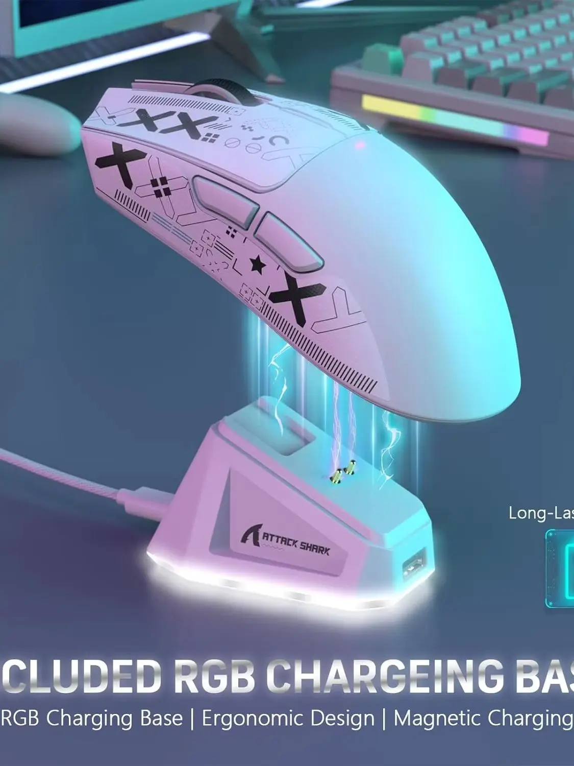 Souris de jeu ATTACK SHARK X11 avec station de charge magnétique, capteur de jeu PAW3311, 22 000 DPI