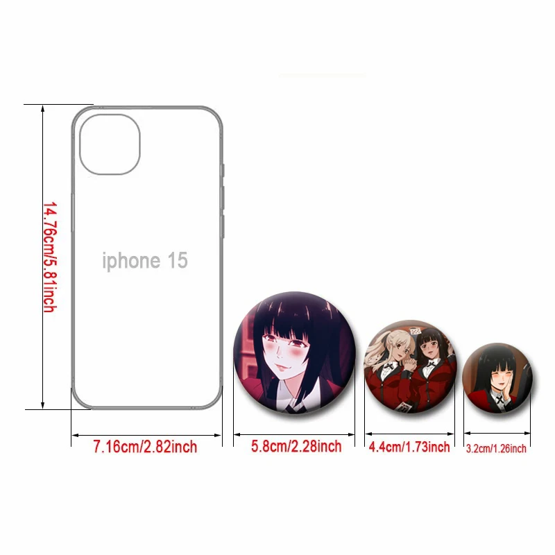 50MM Anime Kakegurui Characters Soft Button Pin Round Brooch Backpack Clothes Decoration Tinplate Badge Jewelry Accessories Gift
