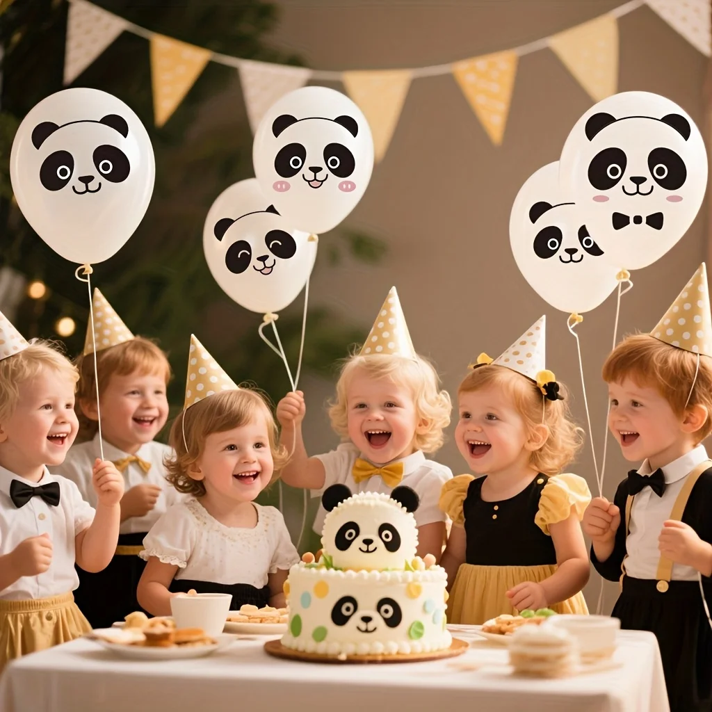 28pcs Cute Panda Latex Balloons White Printed Panda Balloons Animal Theme Birthday Party Decor Balloons Panda Themed Party Decor view 6