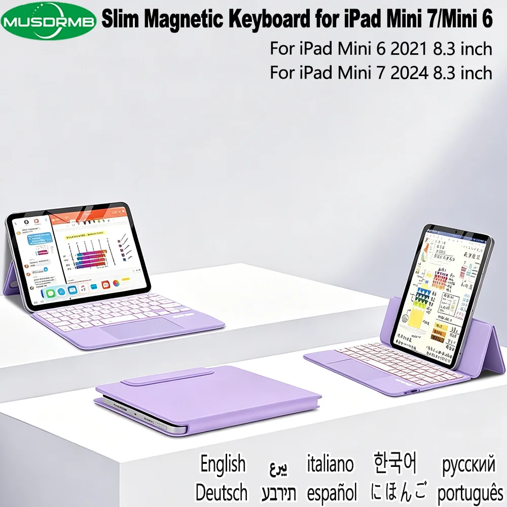 Magnetic Slim Case Keyboard for iPad Mini 7 A17 Pro Mini7 A2993 Mini 6 6th Generation Mini6 A2568 Backlit Horizontal Vertical