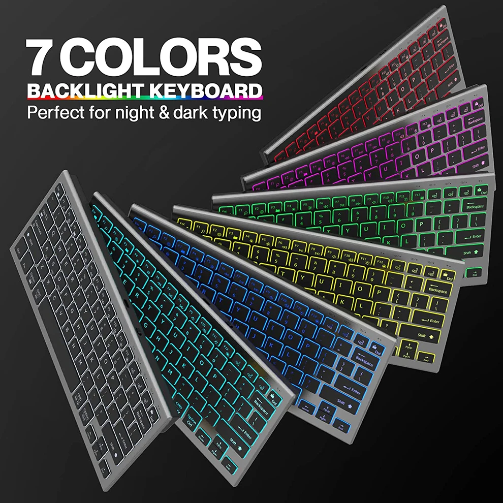 Wireless Keyboard Mouse Combo Backlit Wireless Keyboard and Mouse Multi-Device 2.4G USB Rechargeable Bluetooth Keyboard