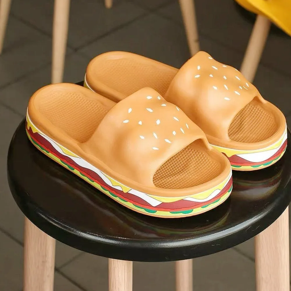 

Creative Simulation Hamburger Slippers Soft Bottom Funny EVA Hamburger Slippers Non-Slip Thick Sole 3D Hamburger Slides Bedroom