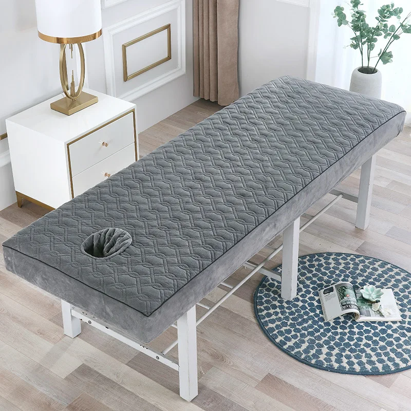 

Beauty Salon Bedspread Table Sheet Velvet Thicken Quilted Mattress Anti Slip Beauty Room Bed Mat SPA Bed Cover With Hole