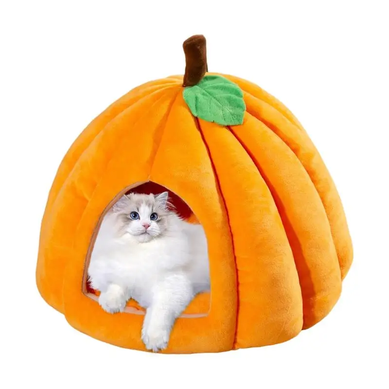 Semi Enclosed Cat Bed Semi-Enclosed Pumpkin Shape Pet Cat House Sleeping And Resting Kitten Puppy Removable House Decorative For