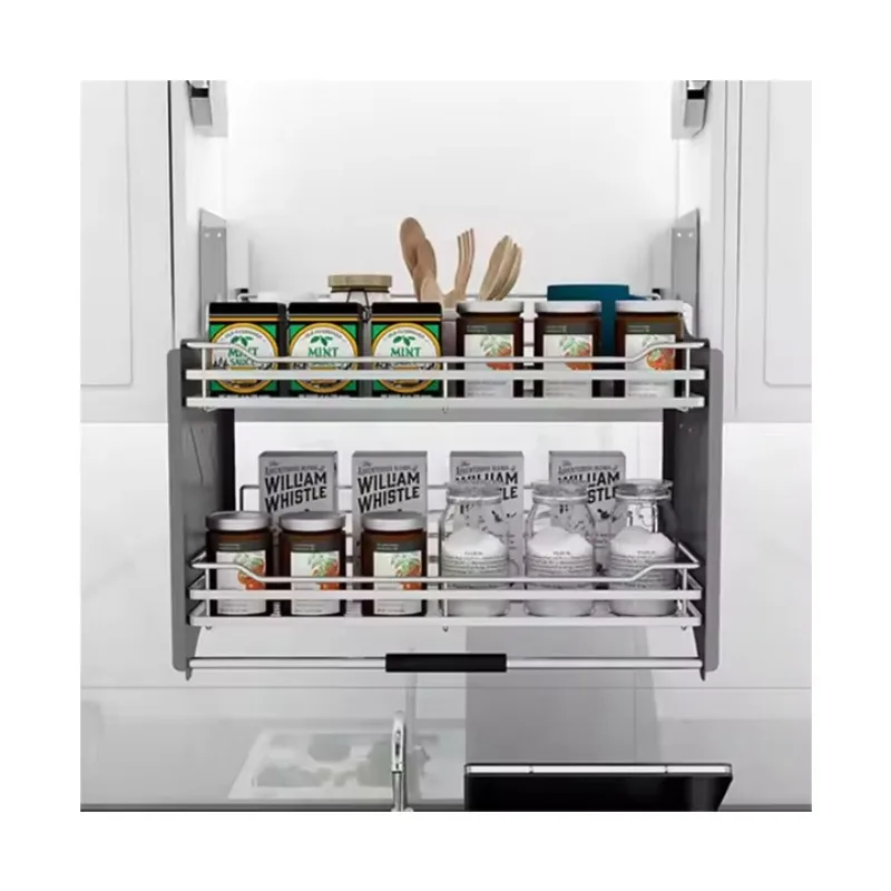 

Выдвижной органайзер для хранения из нержавеющей стали, вертикальное движение вверх и вниз, аксессуары для кухонного шкафа, выдвижная корзина