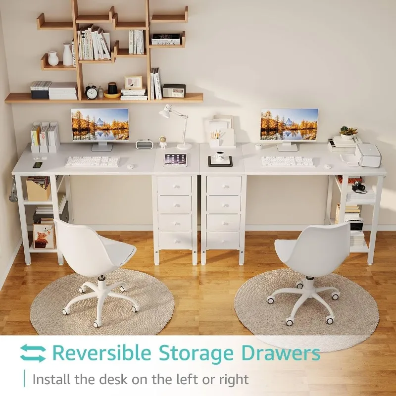 Lufeiya White Computer Desk with Drawers & Storage Shelves, 47 Inch Study Work Writing Desk for Home Office Bedroom, Simple