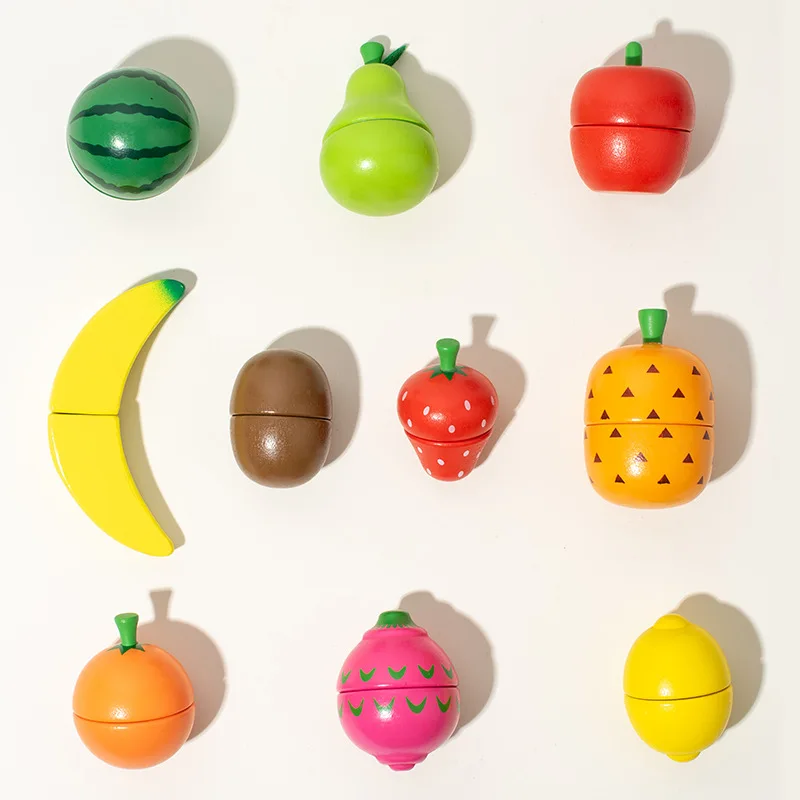 Wooden Simulation Pretend Play Kitchen Toys Magnetic Cutting Fruit Food Set Game Montessori Educational Toy Gifts for Kids Baby