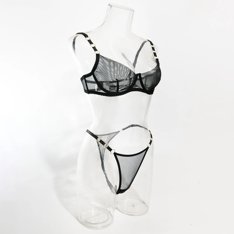 Bikini lingerie set with seductive patchwork, sheer, slim-fitting bra, two-piece set