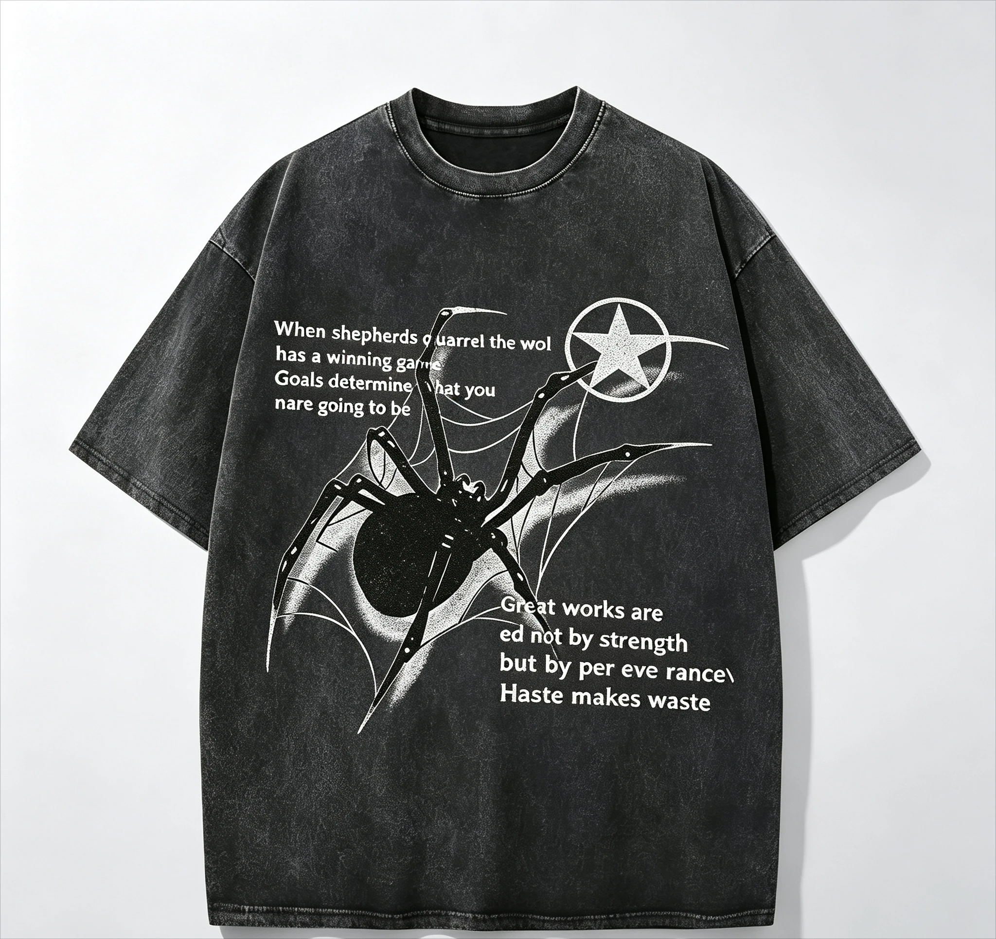 American retro street-style spider print short-sleeve T-shirt, loose fit, college vibe, couple style, Y2K style