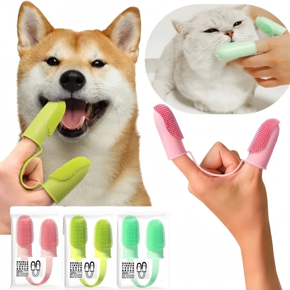 Cepillo de dientes suave de doble punta para perros, limpieza de dientes de mascotas, cuidado del mal aliento, cepillo de dientes de TPR, herramienta de limpieza, accesorios para cepillos de dientes para gatos y perros