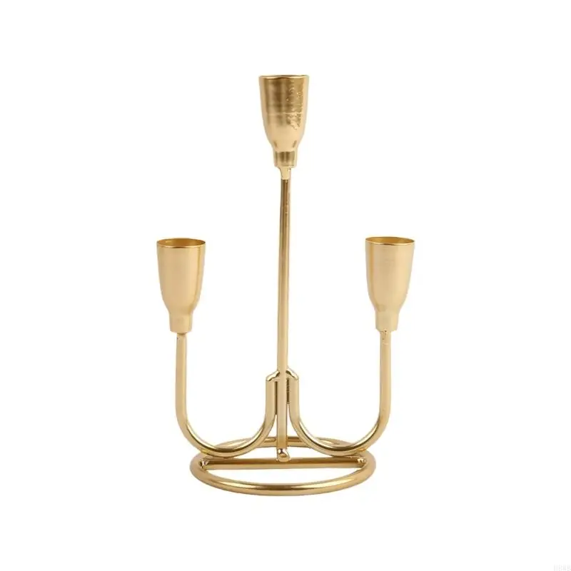 H8WB Farmhouse 3 Arm Iron Candelabra Elegant Metal Taper Candlestick Holders Decors For Housewarmings And Anniversary Gift