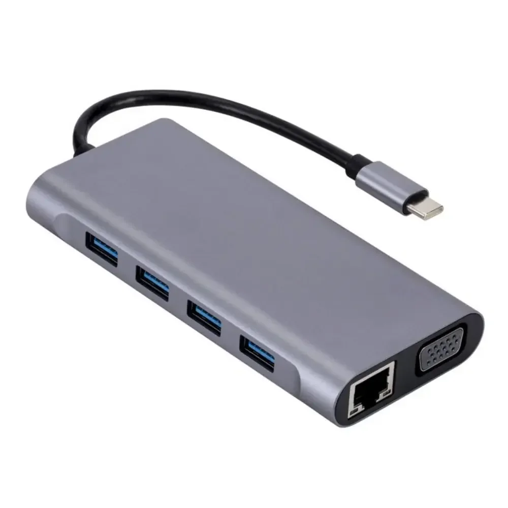 B-M USB para hdtv Tipo-c Docking Station VGA + PD Rj45 Prata Cinza Usb-c 11 em 1 Conector RJ45 DP Modo Alt