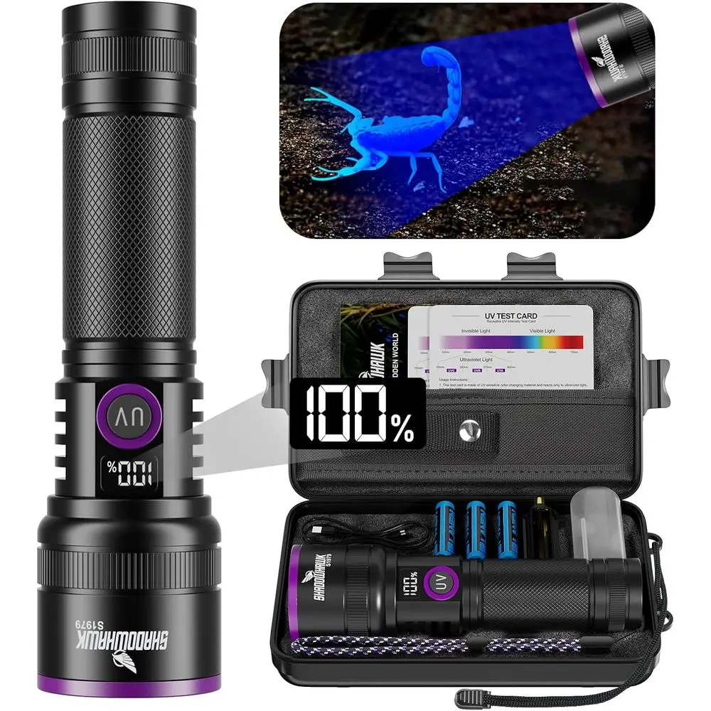

30W Rechargeable UV Blacklight Flashlight with Filter Lens for Pet Urine Detection, Resin Curing, and More