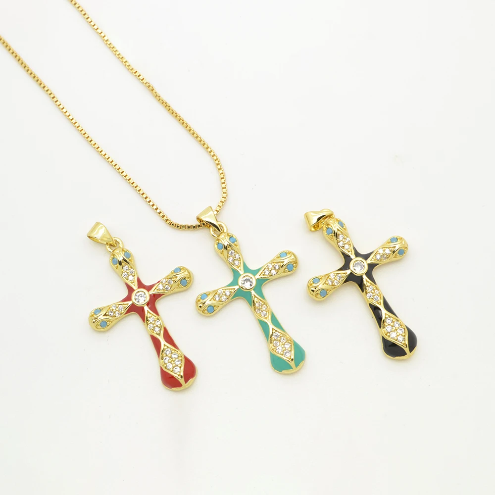 Christian Cross Pendant para Colar DIY, Micro Incrustado Zircon Jóias Acessórios, Virgem Maria, Oil Drip, 2Pcs