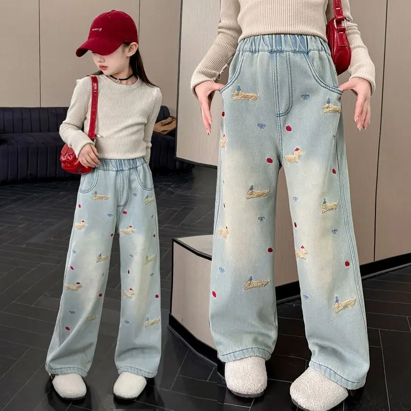 

Girls' jeans in spring and autumn, casual fashion, girls' pants, stylish and versatile, children's pants, hip-hop