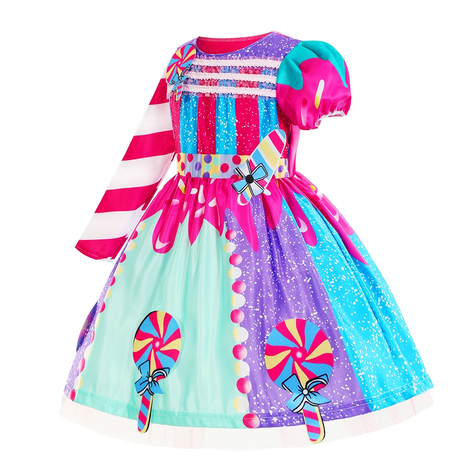 Girls Candy Dress For Halloween Children Colorful Lollipop Printing Gowns Girl Birthday Party Fancy Clothing Christmas Gift
