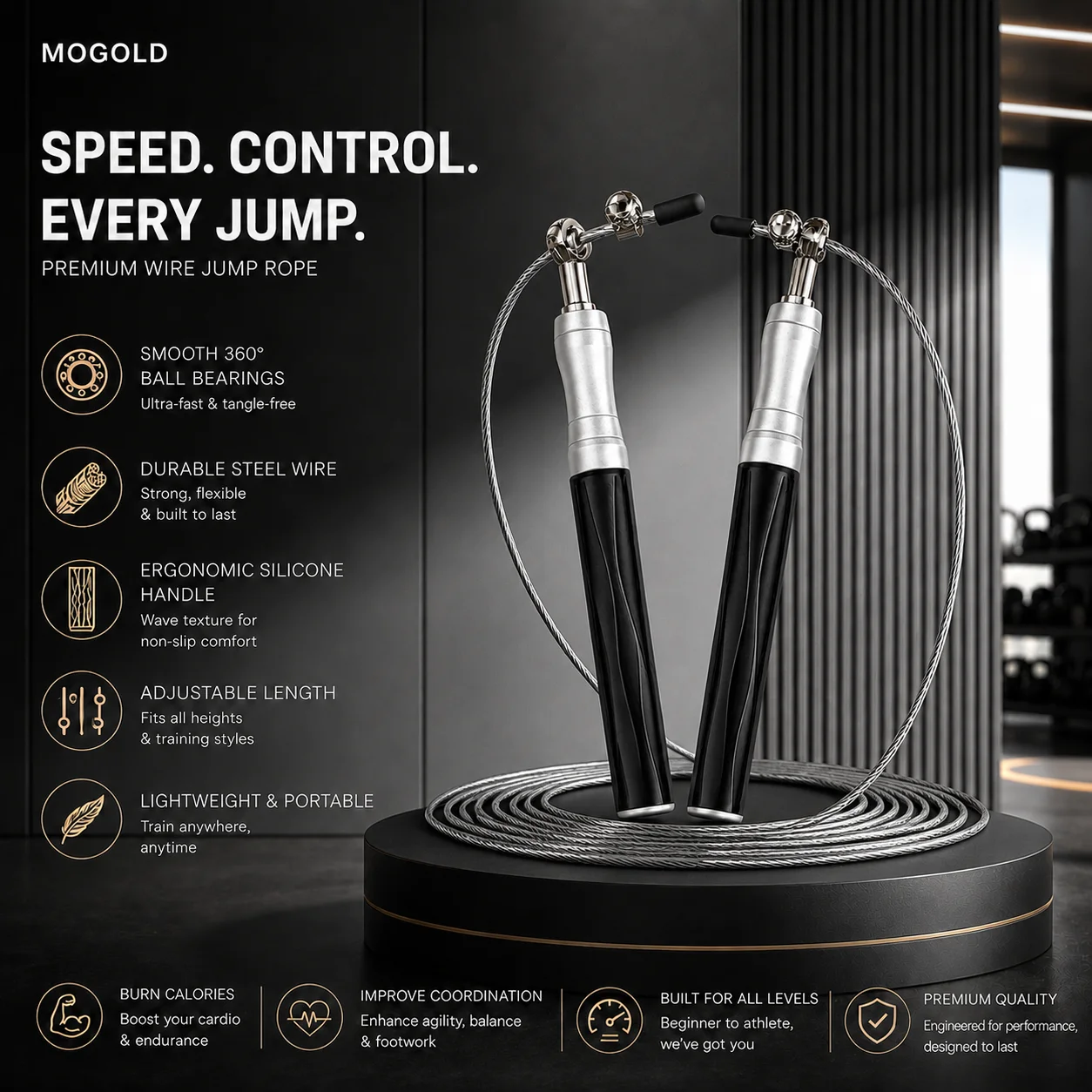 MOGOLD Speed Control Pro – Premium Wire Jump Rope with Precision Bearings for Ultra-Fast, Tangle-Free Workouts
