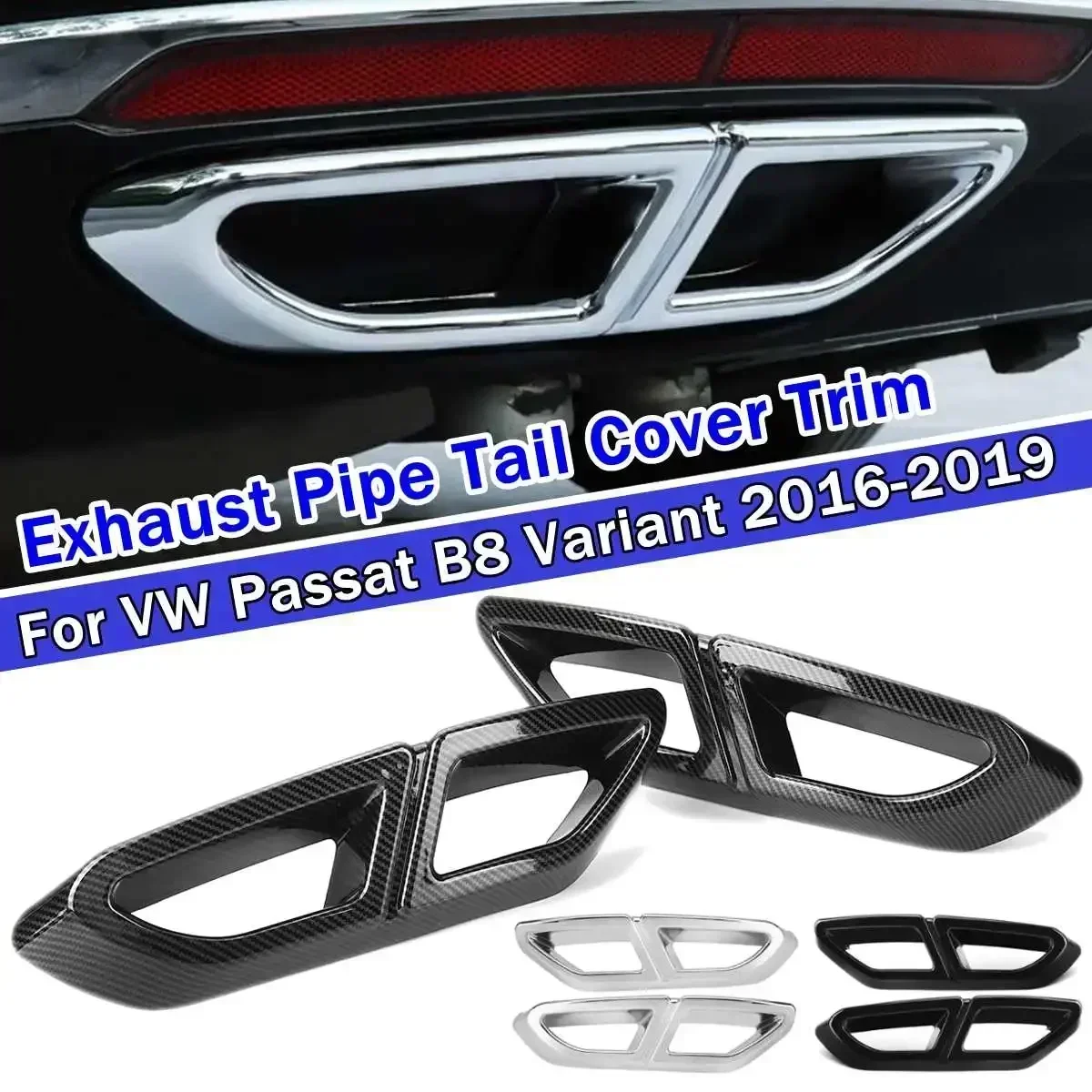 2PCS Muffler Exhaust Pipe Tail Cover Trim For VW For Passat B8 Rline Variant 2016-2019 Car Tail Throat Decor Frame Exterior Part