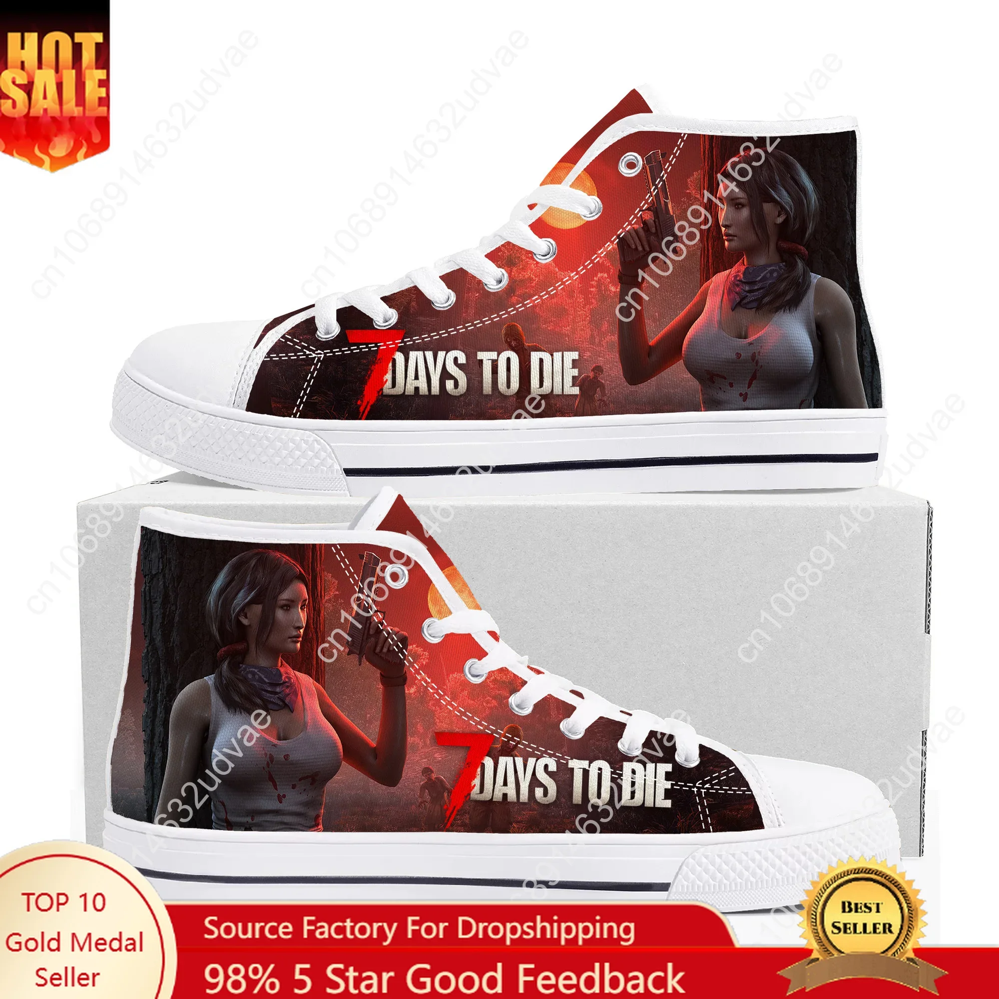 

7 Days to Die High Top Shoes Mens Womens Teenager Sneakers Canvas High Quality Outdoor Daily Sneaker Custom Made Couple Shoe
