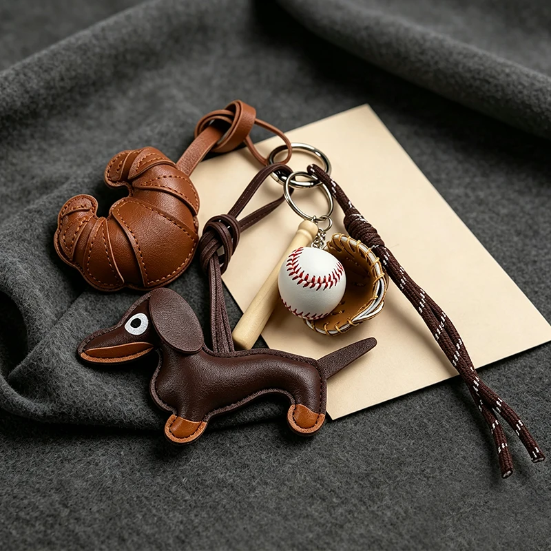Bag Pendant Charms Cute Dachshund Leather Puppy Dog Keychain For Women Ornament Creative Rope Pendant Keychain Decor