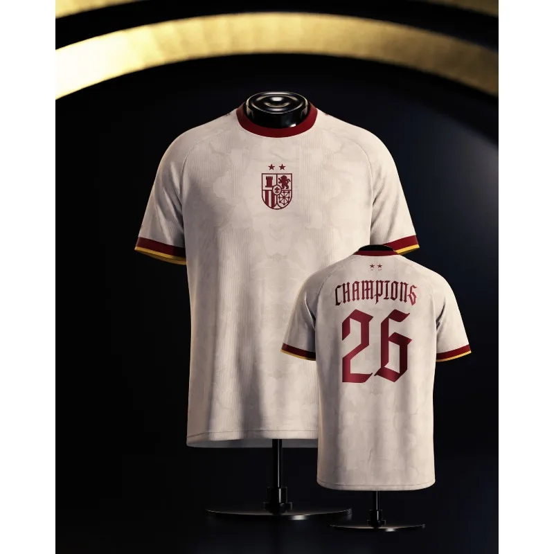 Maillot de football unisexe 2 étoiles Espagne 2026 « CHAMPIONS 26 » à manches courtes, en maille respirante, style streetwear décontracté, pour les fans