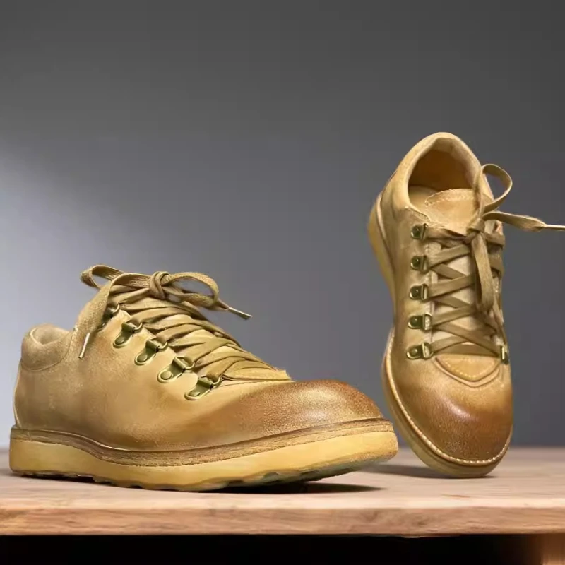 

British Original Handmade Classic Leather Shoes for Men's Casual Sports Board Shoes Tooling Thick Soles Height Increasing Shoes