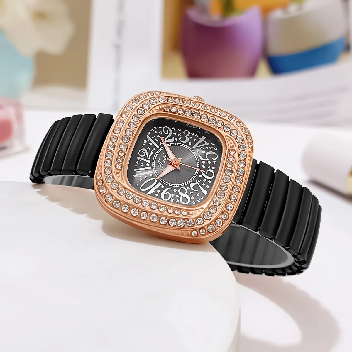 Women Fashion Business Diamond Elastic Band Quartz Watch