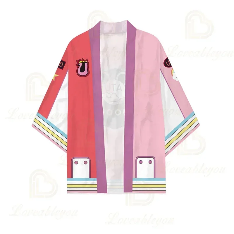 zz04zz12Anime 원피스 일본 기모노 붉은 머리 딸 Uta Haori 만화 코스프레 캐주얼 티셔츠 여성 남성 여름 잠옷 어린이 광고