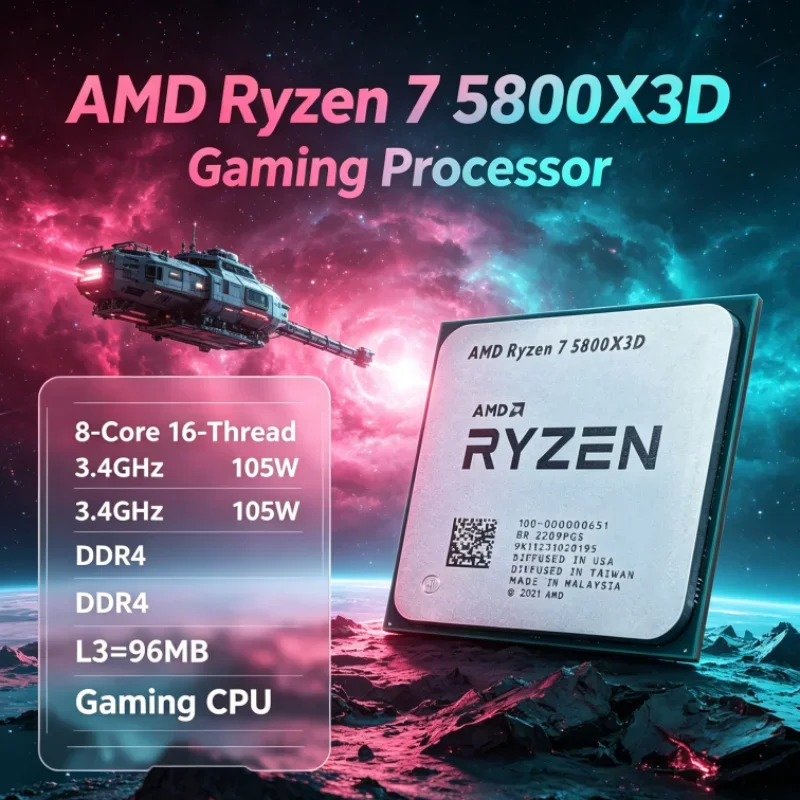 AMD R7 5800X3D 96 MB Ryzen 7 CPU Processor DDR4 Gaming Processor 8-Core 16-Thread 3.4 GHz 7nm 105W for Design