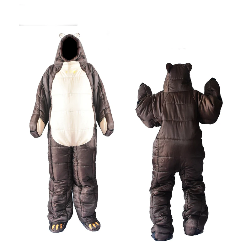 

Humanoid Brown Bear Walking Sleeping Bag Outdoor Camping Hospital Guard Night Temporary Rest Full Body Wearable Emergency Gear