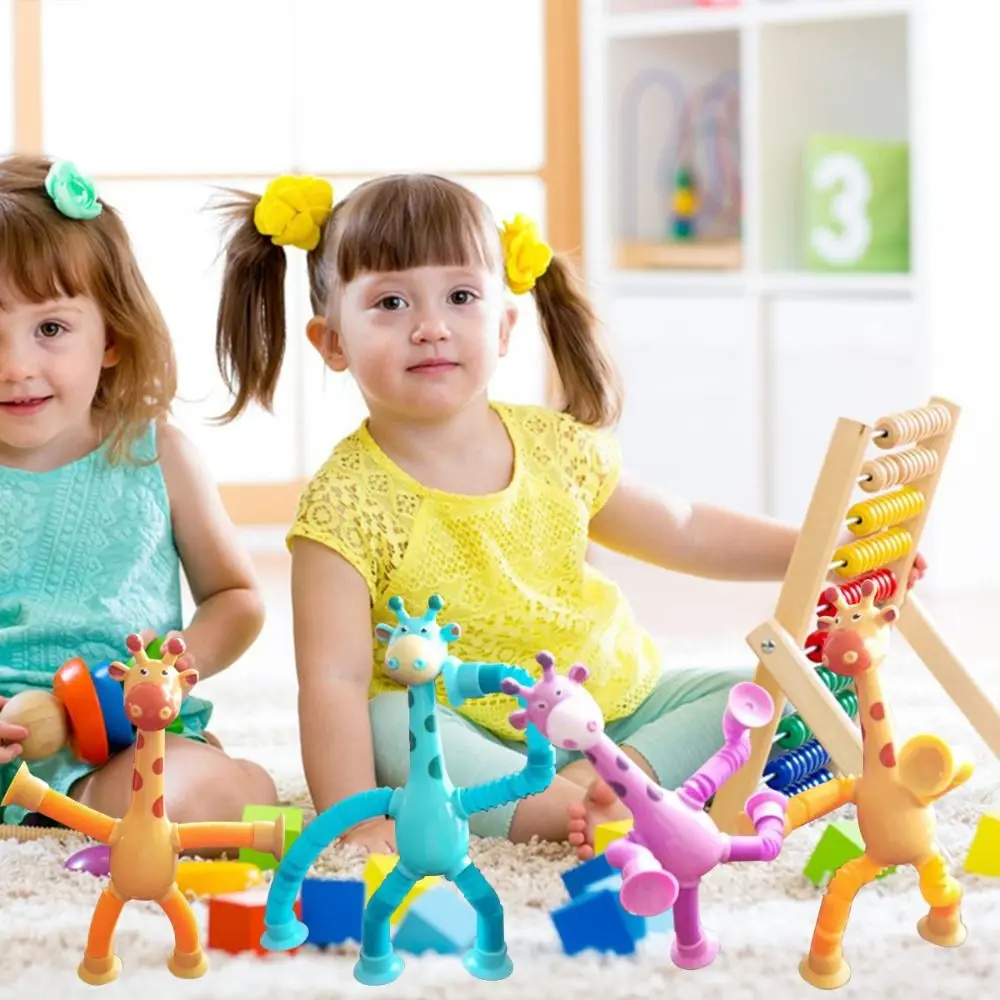 Telescopic Suction Cup Giraffe Pop Tubes Sensory Toys Animal Sucker Educational Toy Stretch Tube for Kid Adult Stress Relief Toy