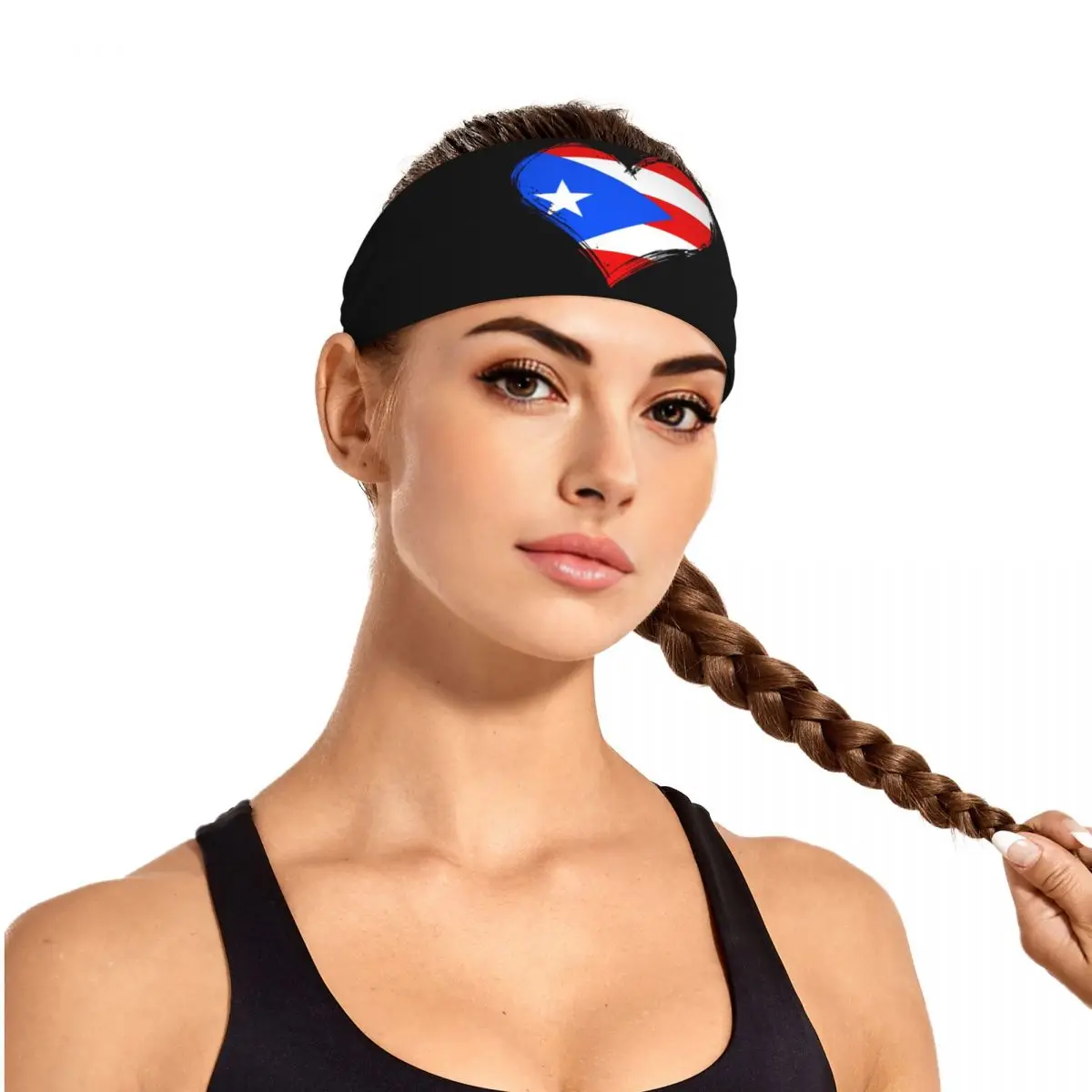 Sports Headband Puerto Rico Flag Fitness Sweatband Absorbent Cycling Jog Hair Bandage
