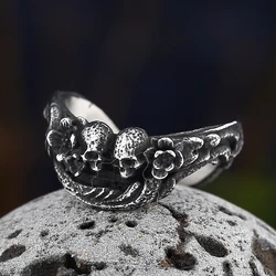 Vintage Punk Flower Domineering Double Skull Ring For Man Women Biker Motorcycle Jewelry Dropshipping Party Gift Freeshipping